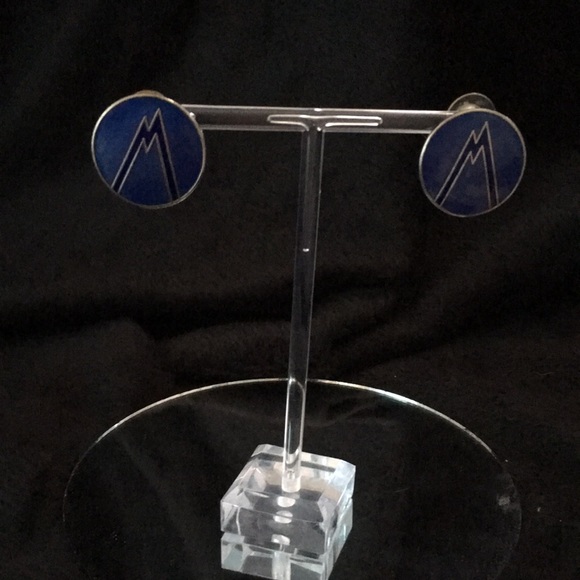 Two Sisters blue and black pierced button earrings - Picture 1 of 3